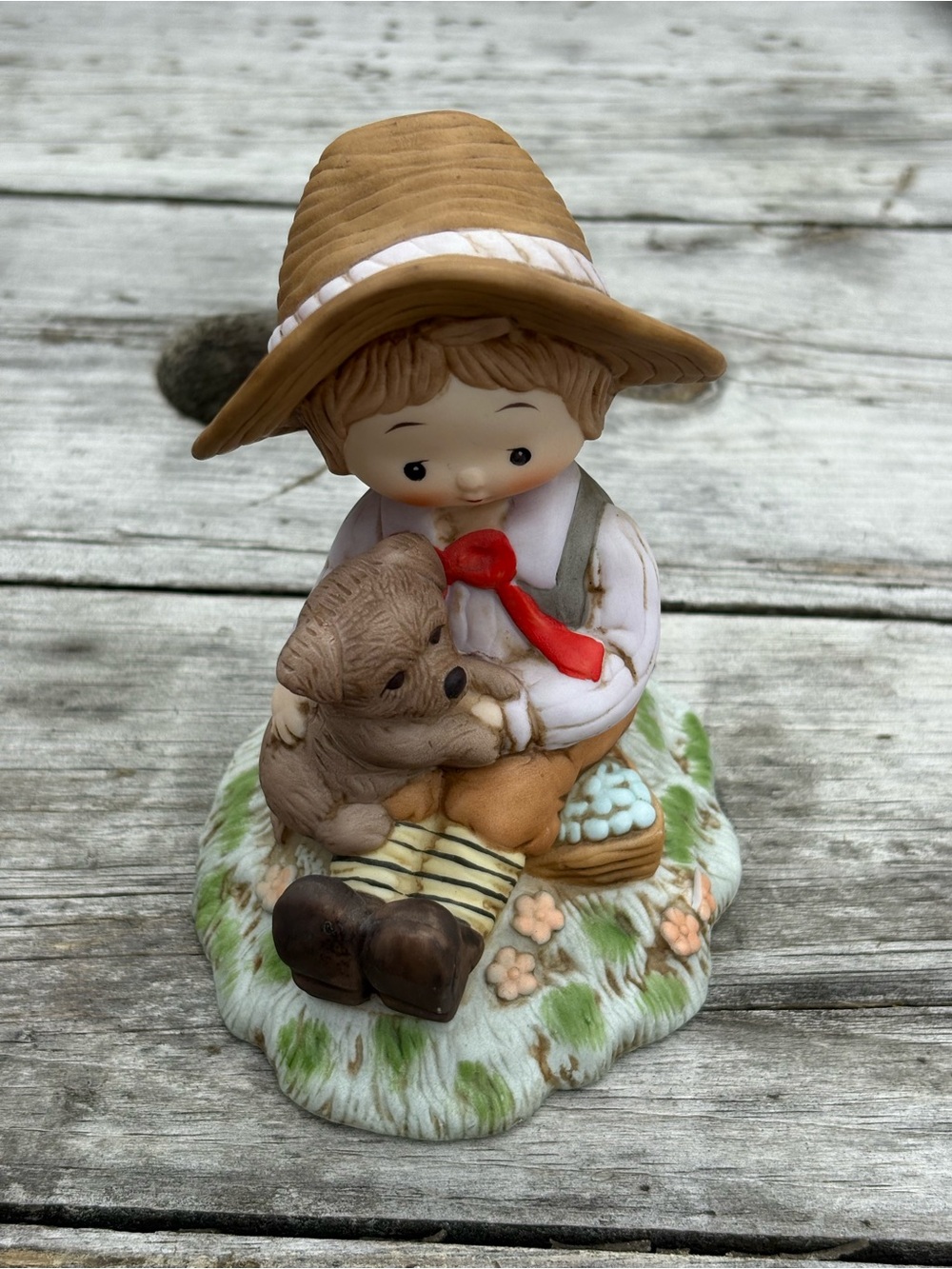 Enesco Little Boy Countryside with Teddy Ceramic Figurine Statue
